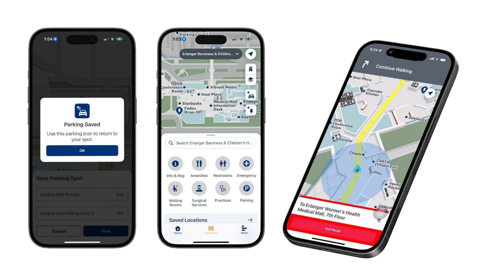 Three examples of different ErlangerNOW screens